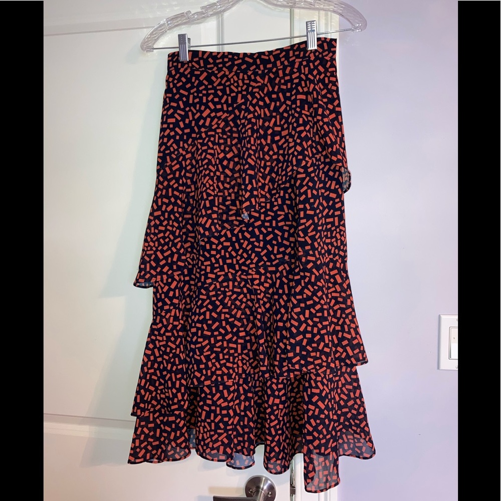 Chiffon geometric ruffle midi skirt
